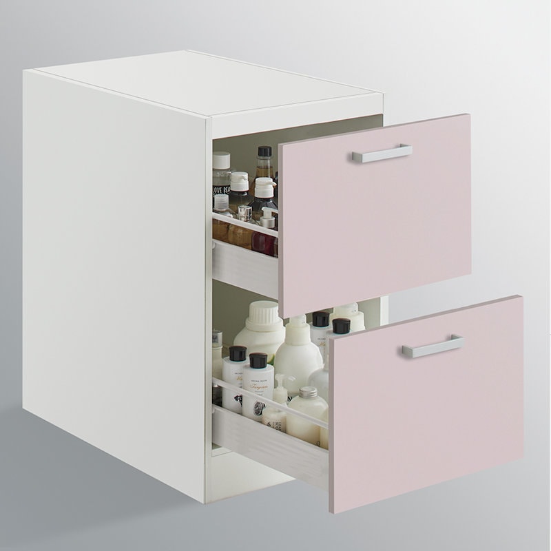 クリナップ　洗面台　ファンシオ　トールキャビネット下台　間口４５０ｍｍ　高さ７７５ｍｍ　引出しタイプ　取手シルバー　扉色スムースロゼ　ＮＦＴＣ４５ＬＢＨＥＱＵＳ