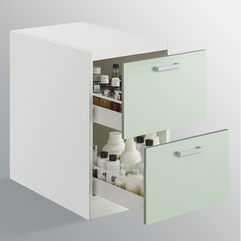 クリナップ　洗面台　ファンシオ　トールキャビネット下台　間口４５０ｍｍ　高さ７７５ｍｍ　引出しタイプ　取手シルバー　扉色スムースミントグリーン　ＮＦＴＣ４５ＬＢＨＥＱＳＳ