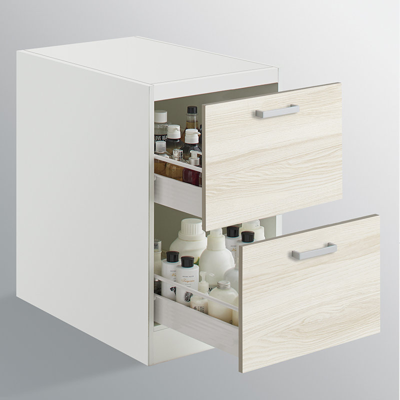 クリナップ　洗面台　ファンシオ　トールキャビネット下台　間口４５０ｍｍ　高さ７７５ｍｍ　引出しタイプ　取手シルバー　扉色ミルクアッシュ　ＮＦＴＣ４５ＬＢＨＥ３ＭＳ