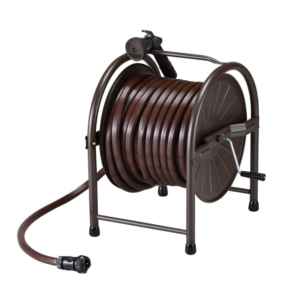 グリーンライフ　スチール製ホースリールセット　大水量　３０ｍ　ブラウン