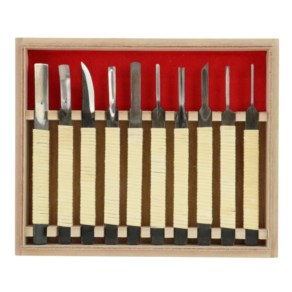 与板利器工業　河清　細工用藤巻共柄彫刻刀　紀　１０本組