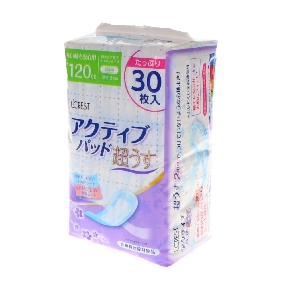 Ｌ’ＣＲＥＳＴ（ルクレスト）　超うすアクティブパッド　多い時も安心用　２３cm　１２０ｃｃ　３０枚