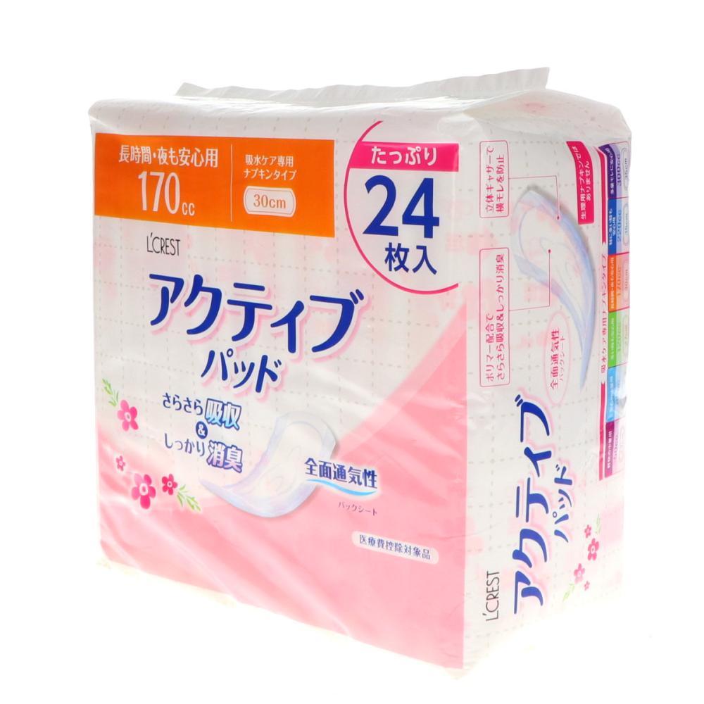 Ｌ’ＣＲＥＳＴ（ルクレスト）　アクティブパッド　長時間・夜も安心用　１７０ｃｃ　２４枚入り
