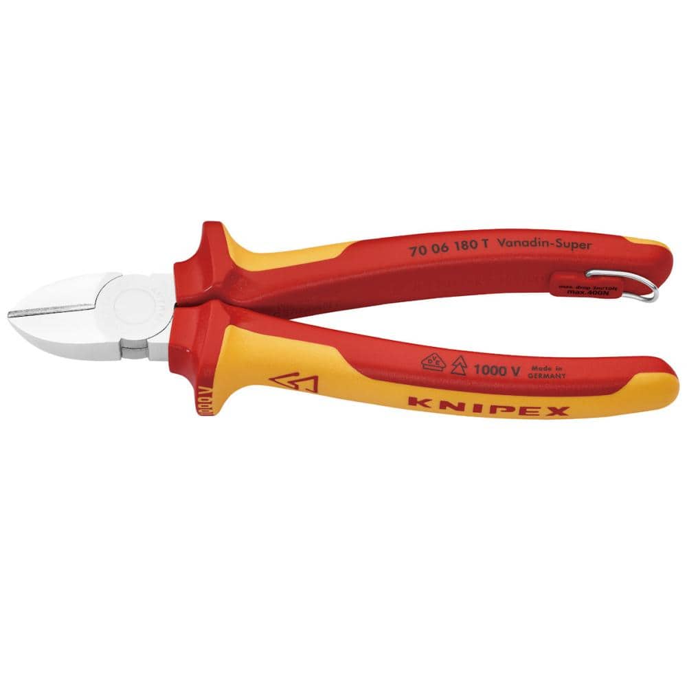 ＫＮＩＰＥＸ　１０００Ｖ　落下防止付　絶縁斜ニッパー　１８０ｍｍ　７００６－１８０ＴＢＫ