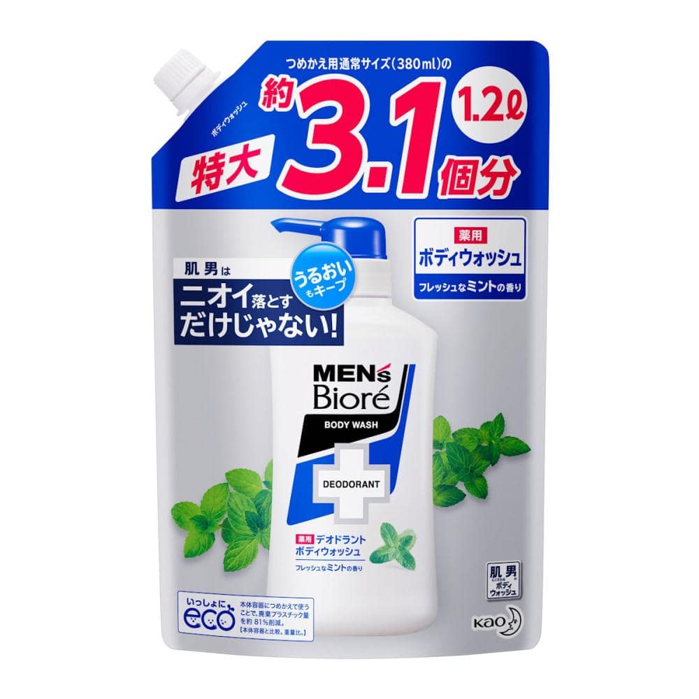 花王　メンズビオレ　薬用デオドラントボディウォッシュ　フレッシュなミントの香り　詰め替え用　特大　１２００ｍＬ