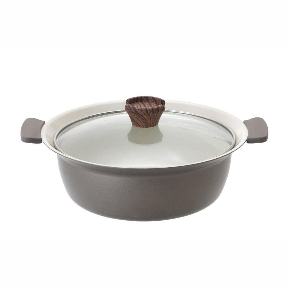 アテーナライフ　軽量・吹きこぼれにくい　セラミックコートＩＨ対応卓上鍋　３０ｃｍ　ブラウン