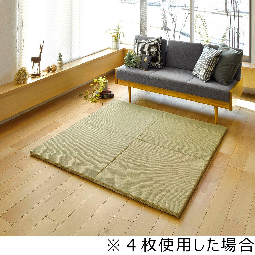 萩原　水拭きできる厚手置き畳　綾模様　グリーン　８２×８２ｃｍ　半畳　厚さ２．５cm