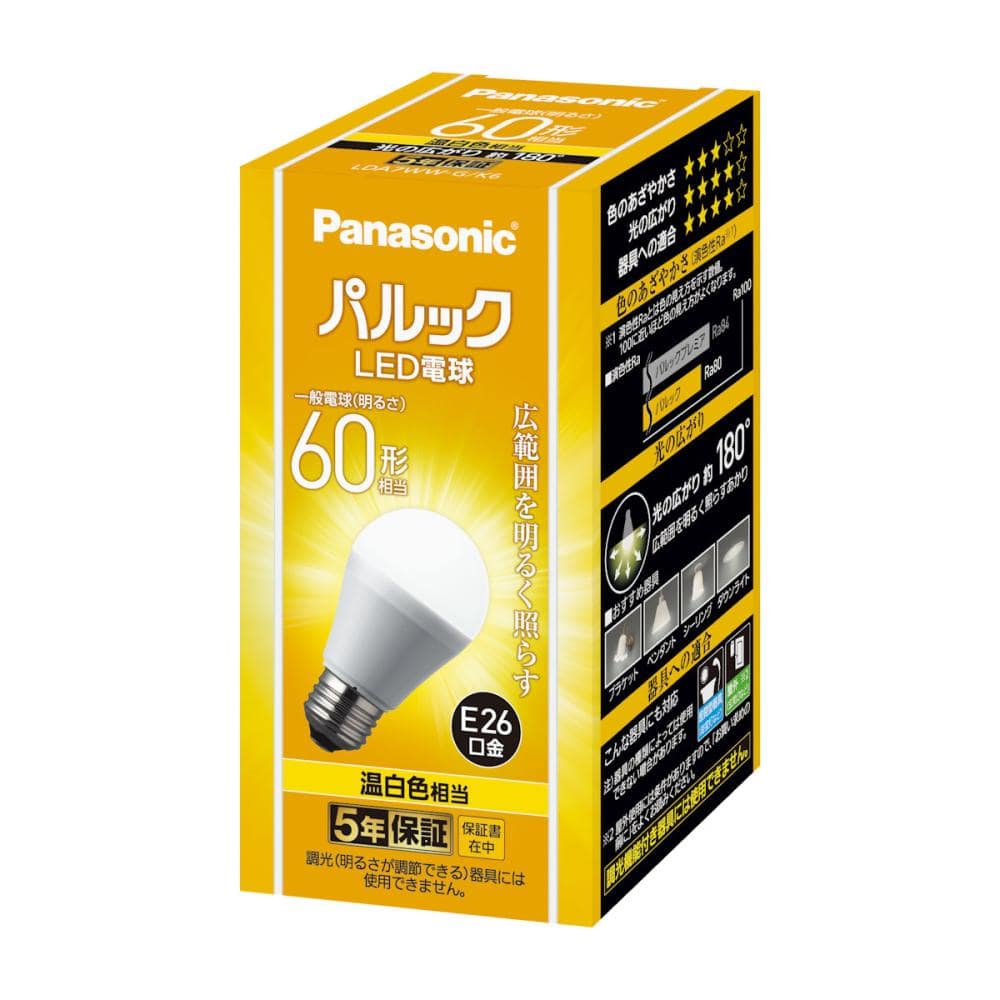 パナソニック　ＬＥＤ電球　パルック　６０形相当　温白色　ＬＤＡ７ＷＷＧＫ６