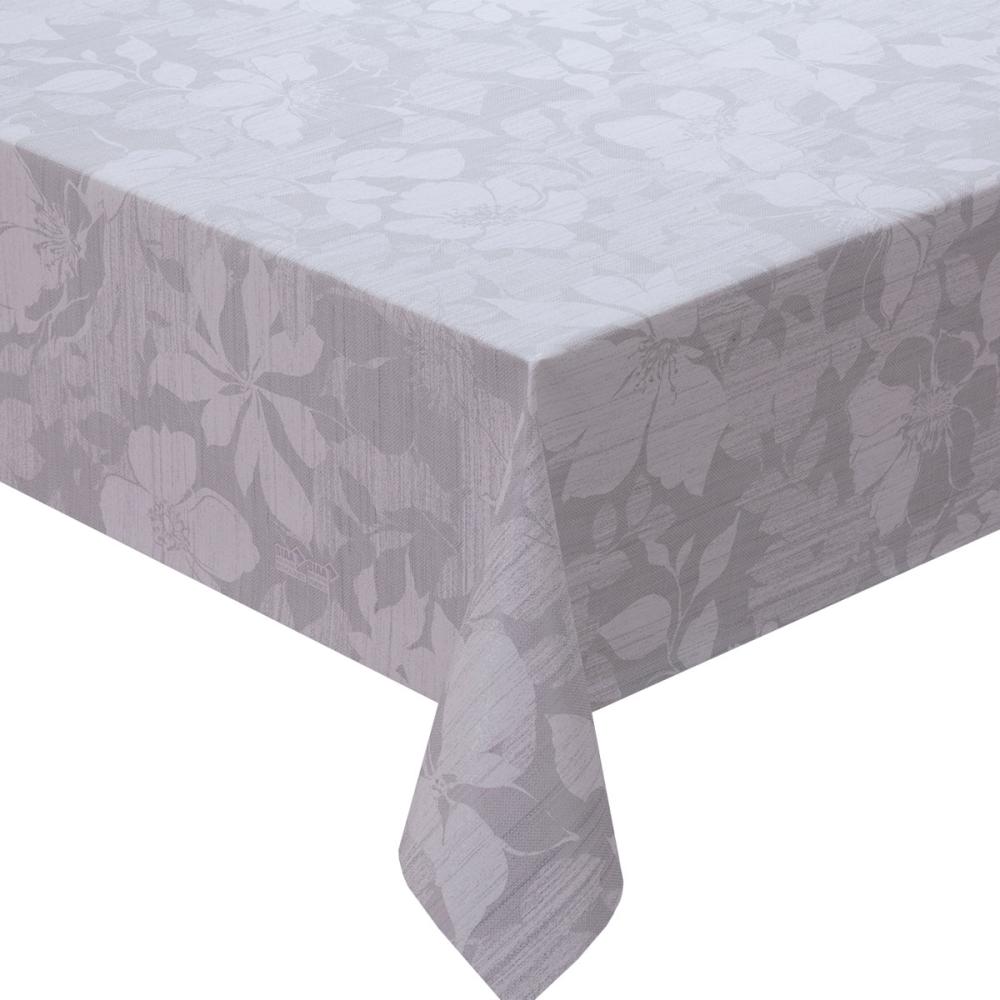 明和グラビア　抗ウィルス・抗菌テーブルクロス　白花　グレー　ＮＴＣＶ－４０２