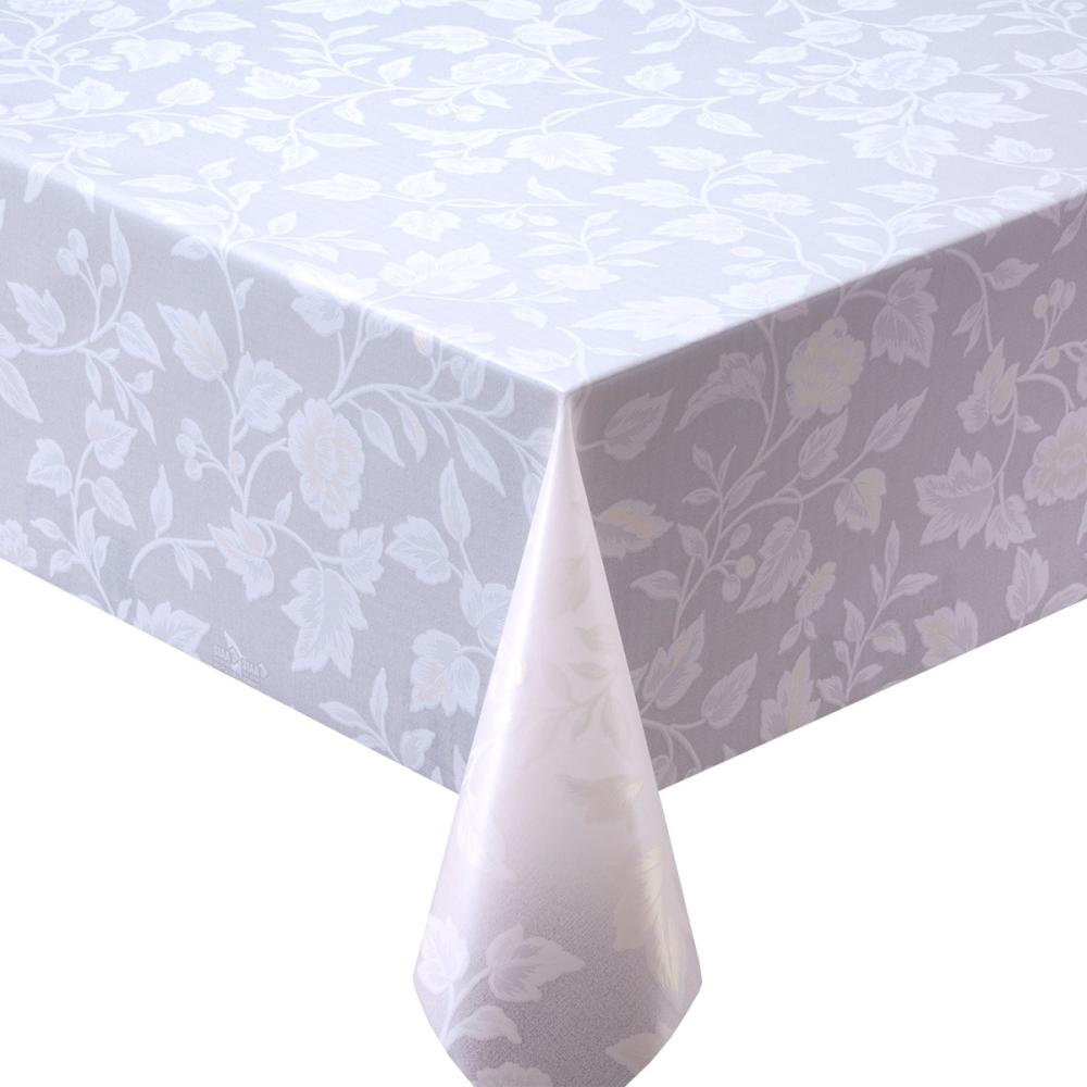 明和グラビア　抗ウィルス・抗菌テーブルクロス　ホワイトリーブス　ホワイト　ＯＰＶ－６００