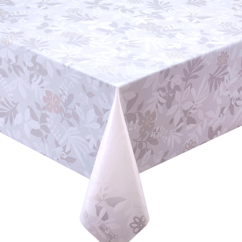明和グラビア　抗ウィルス・抗菌テーブルクロス　リーフ小花　ホワイト　ＯＰＶ－６０１