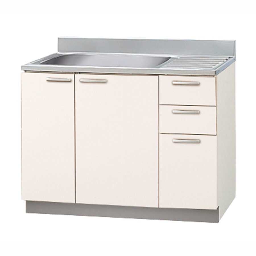 クリナップ　流し台　すみれ　ホワイト　間口１０５ｃｍ　排水口位置：左　３段引出し　点検口付き　ＬＡＴ－１０５ＭＴＬ