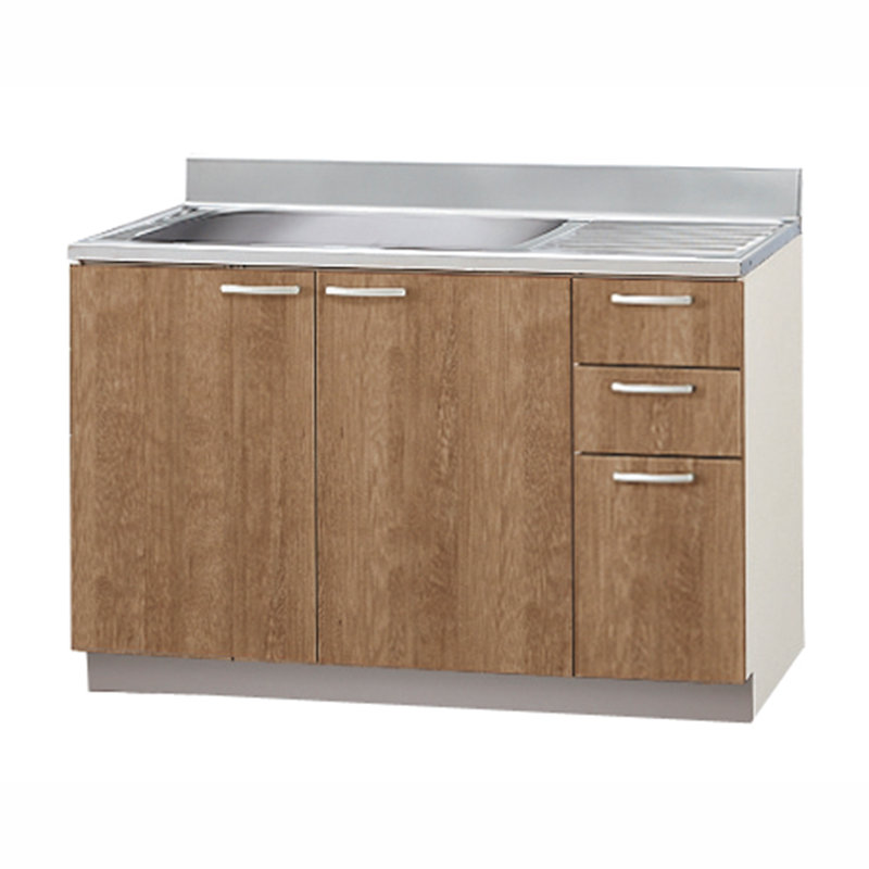 クリナップ　流し台　すみれ　モカウッド　間口１２０ｃｍ　排水口位置：左　３段引出し　点検口付き　Ｌ４Ｂ－１２０ＭＴＬ