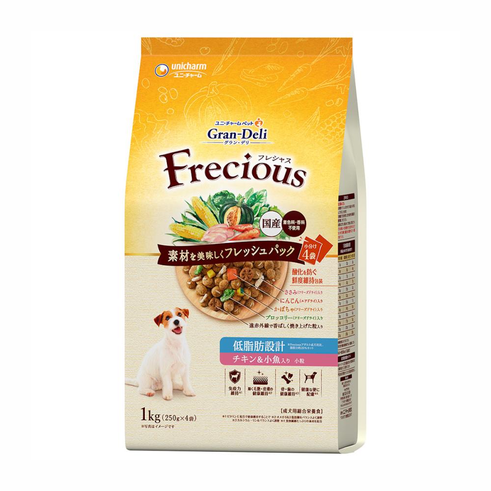 ユニ・チャーム　グラン・デリ　Ｆｒｅｃｉｏｕｓ（フレシャス）　アダルト成犬用　低脂肪設計　チキン＆小魚入り　１ｋｇ