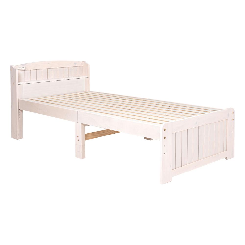 萩原　床面高さが３段階調節できる木製ベッド　ウォッシュホワイト　シングルＭＢ－５９１５Ｓ－ＷＳ