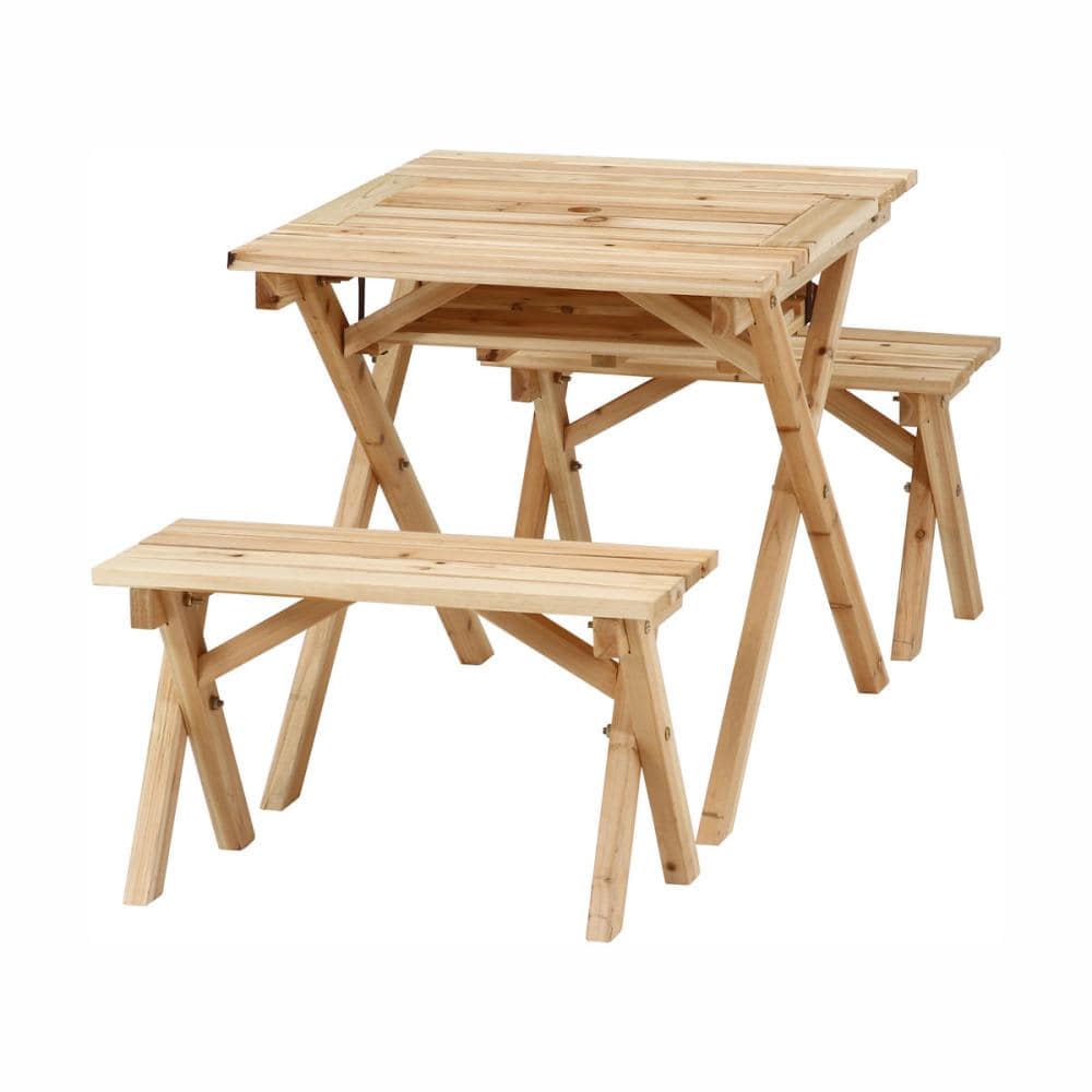 自分の好きな色に塗装できる　ＢＢＱテーブル＆ベンチセットミニ　コンロスペース付　ナチュラルカラー