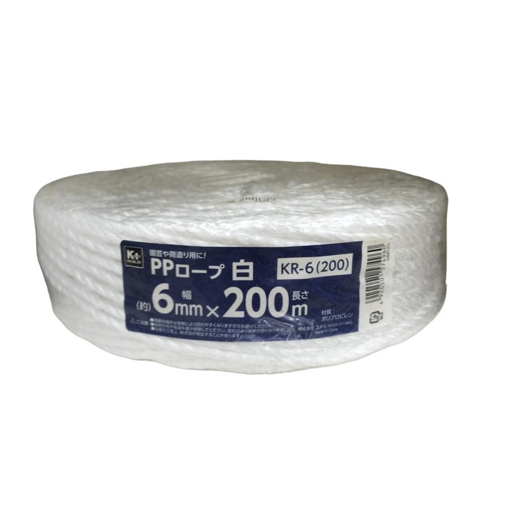 Ｋ＋ＢＵＩＬＤ　ＰＰロープ　白　幅６ｍｍ×長さ２００ｍ　ＫＲ－６