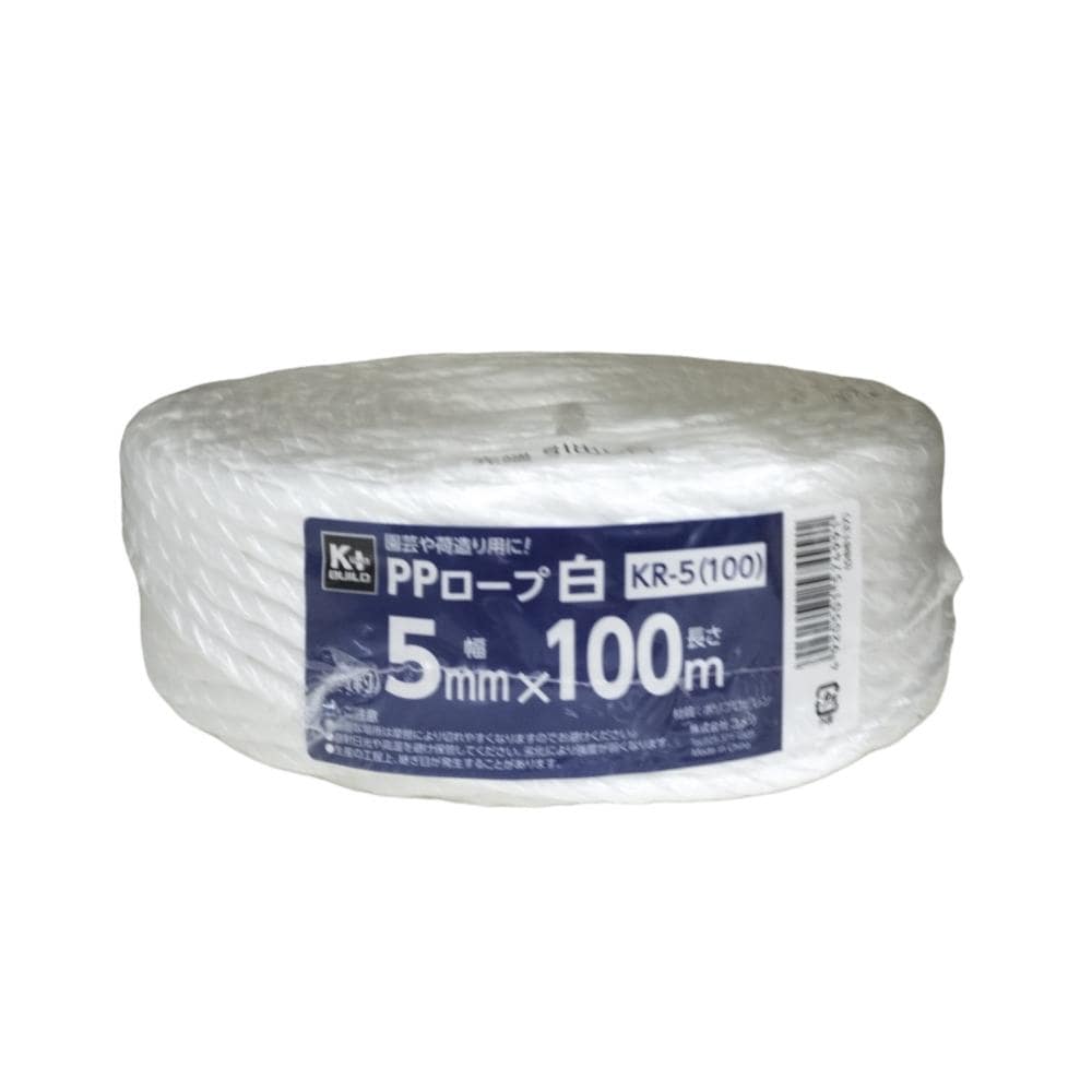 Ｋ＋ＢＵＩＬＤ　ＰＰロープ　白　幅５ｍｍ×長さ１００ｍ　ＫＲ－５