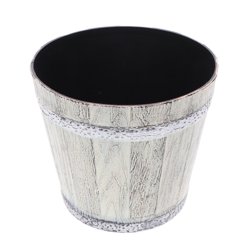 か～るい木樽風ポット　ホワイト　１８×１６ｃｍ