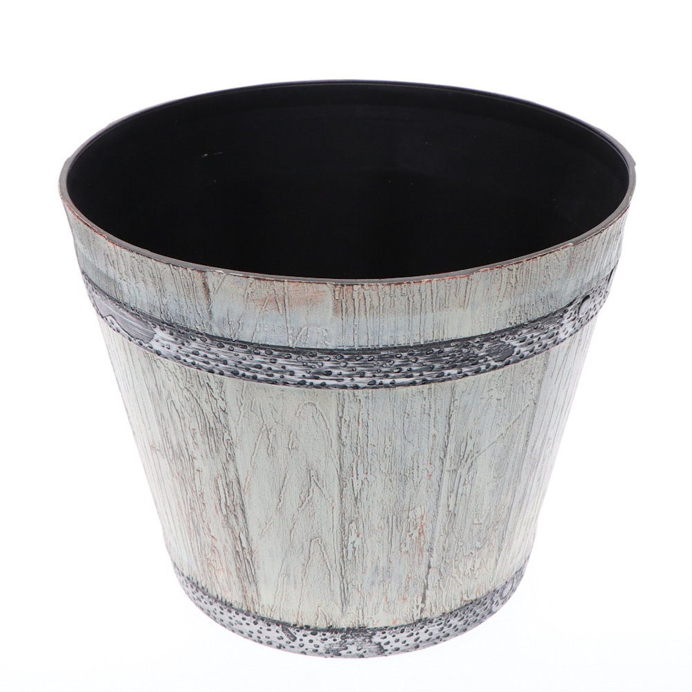 か～るい木樽風ポット　ホワイト　２５×２０ｃｍ