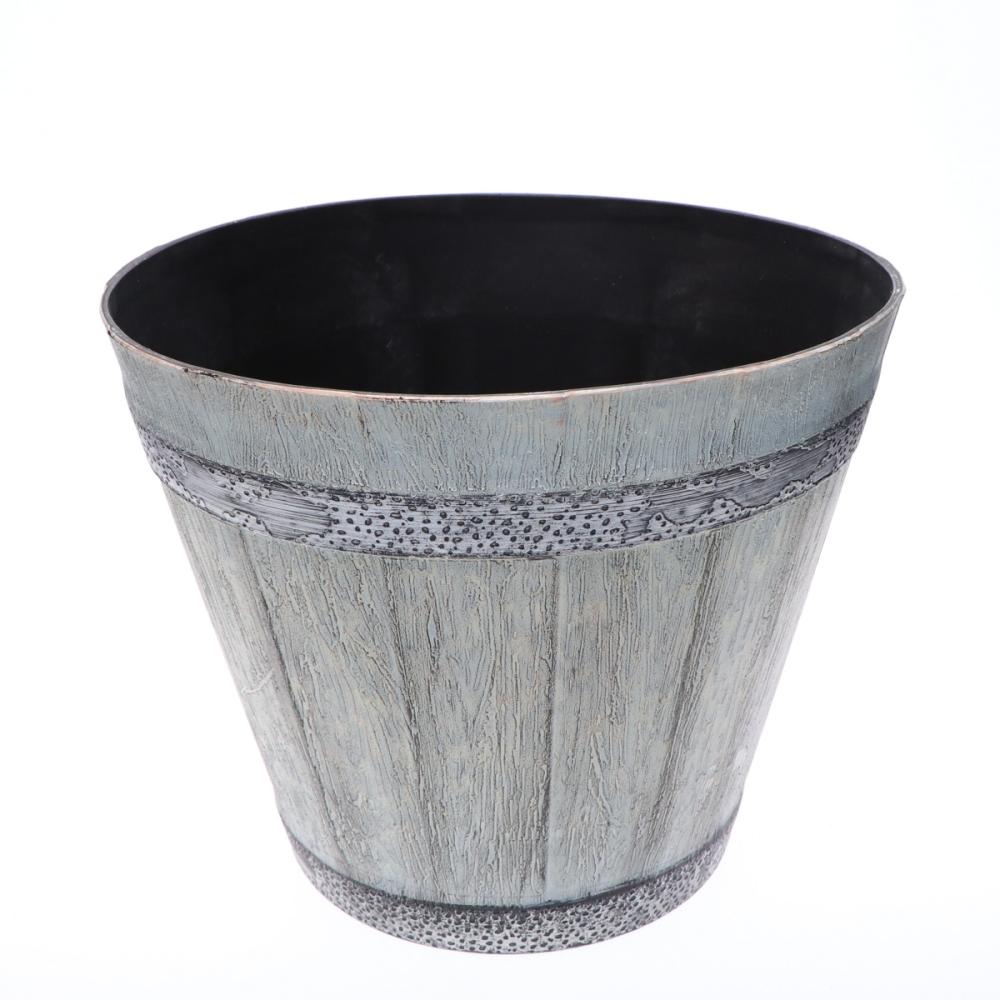 か～るい木樽風ポット　ホワイト　３２×２６ｃｍ