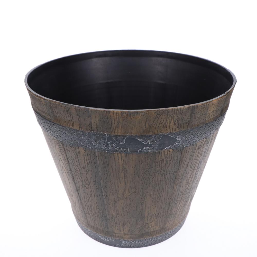 か～るい木樽風ポット　ブラウン　３２×２６ｃｍ