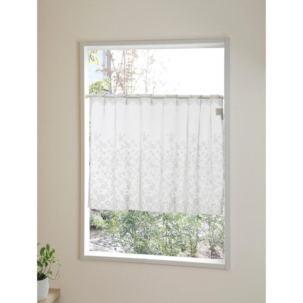 カフェカーテン　レースフローラ　ホワイト　１００×６８ｃｍ