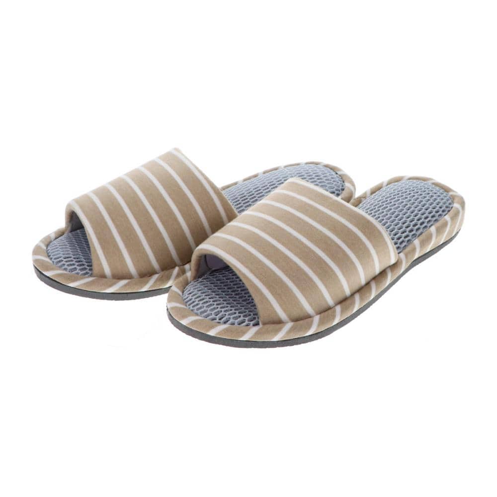 アテーナライフ　抗菌防臭ダブルメッシュスリッパ　ニットボーダー　ベージュ　Ｌ