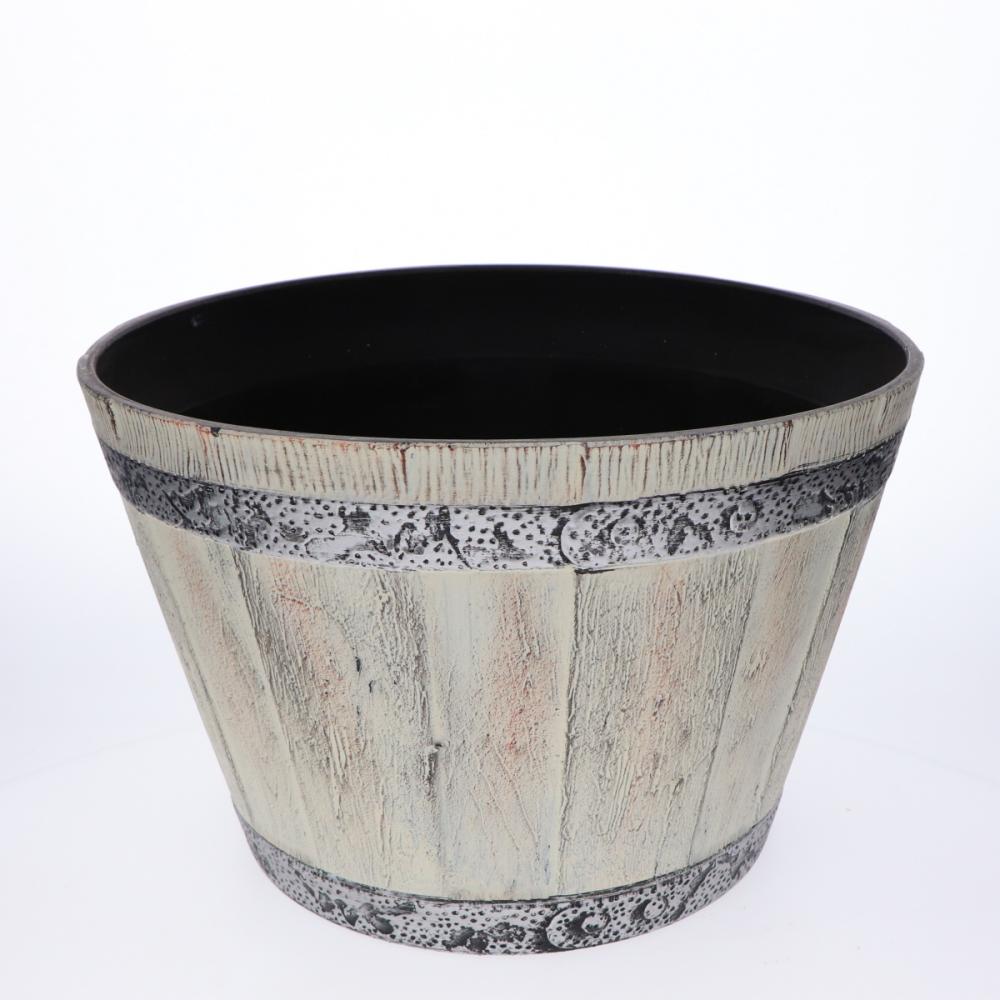 か～るい木樽風ポット　ホワイト　３７×２５ｃｍ