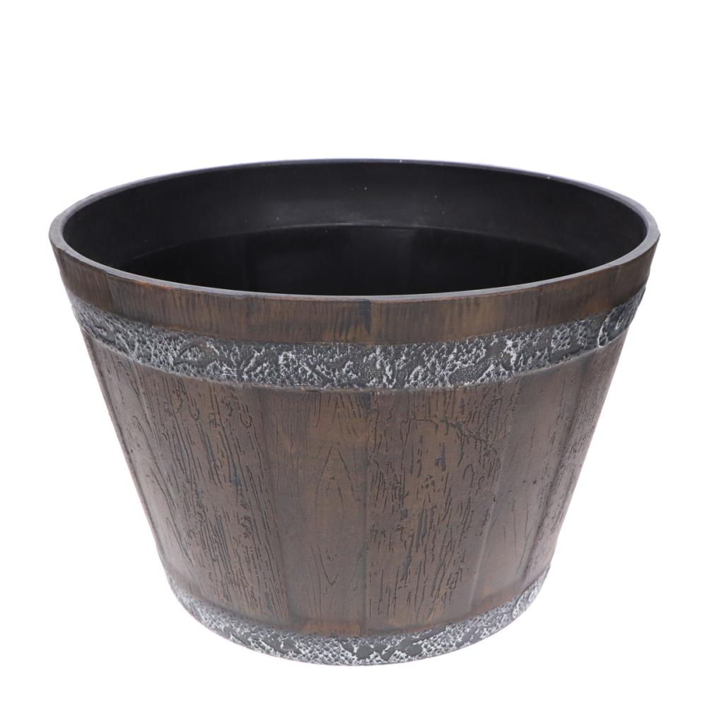 か～るい木樽風ポット　ブラウン　３７×２５ｃｍ