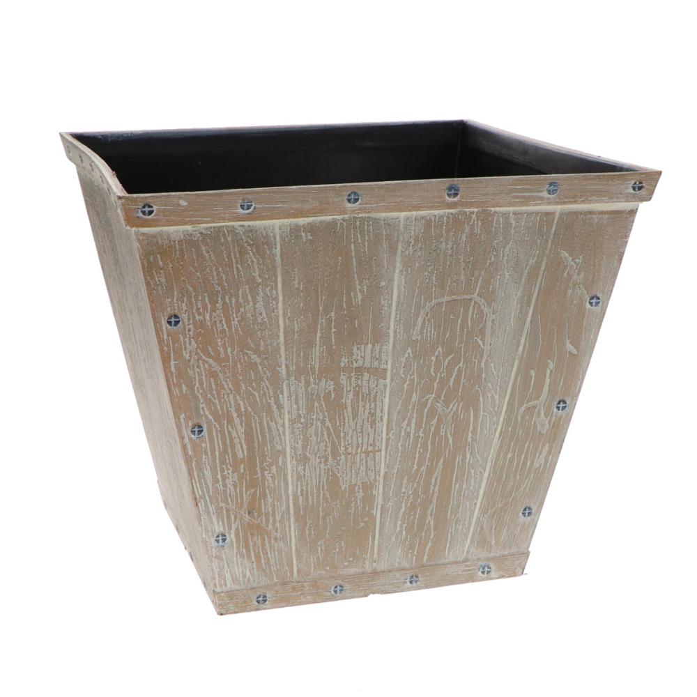 Ｂｒｅｅｚｙ　Ｇｒｅｅｎ　か～るい木樽風ポット　スクエア　ホワイト　２５角