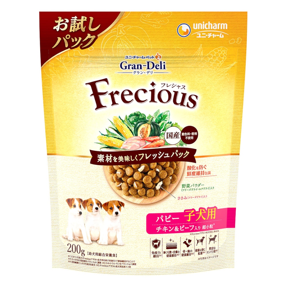ユニ・チャーム　グラン・デリ　Ｆｒｅｃｉｏｕｓ（フレシャス）　子犬用　チキン＆ビーフ入り　２００ｇ