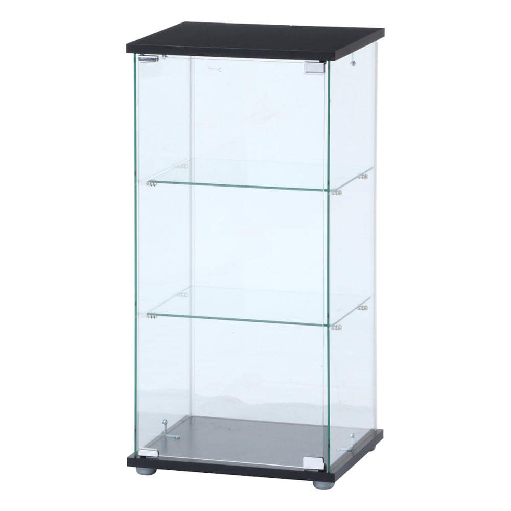 不二貿易　ガラスコレクションケース３段　ブラック　全面ガラス　支柱なし　幅４３×高さ８６×奥行３７ｃｍ　ＴＭＧ－Ｇ１３２