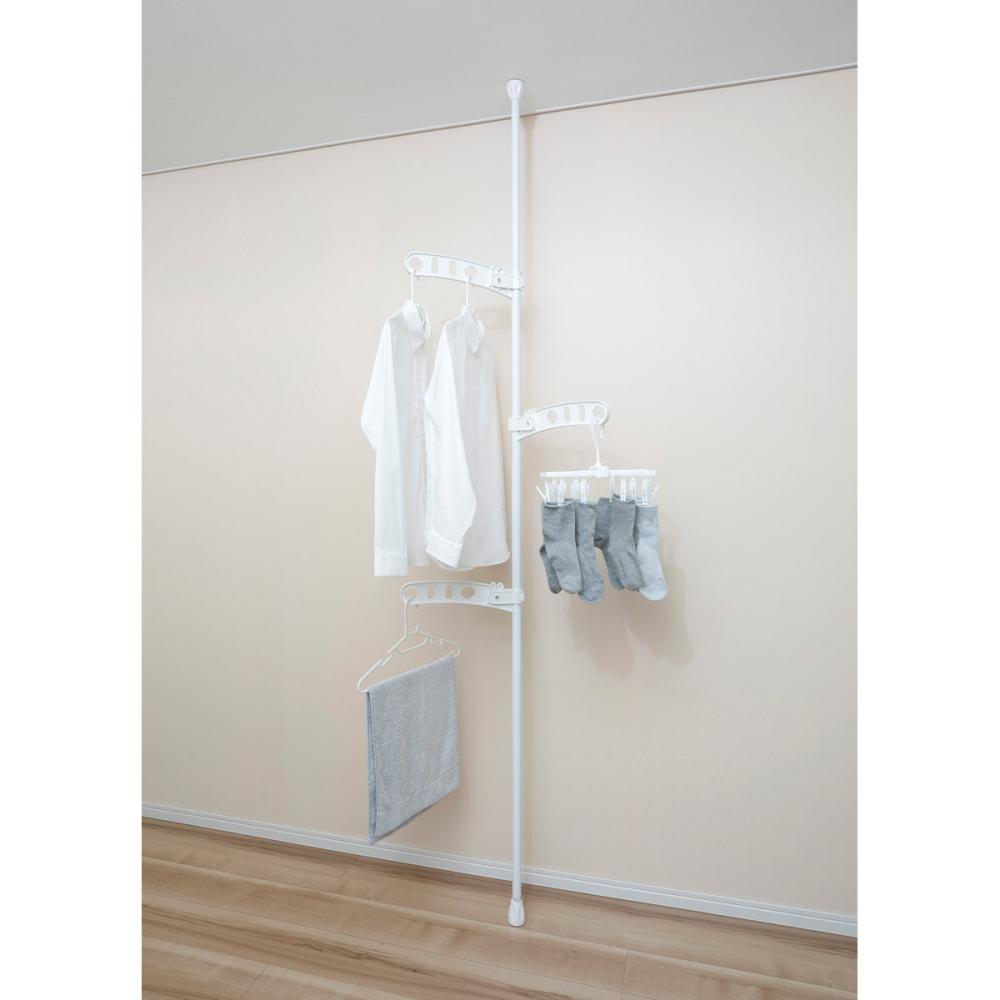 アテーナライフ　壁面突っ張り　室内用物干しポール　１本仕様　ホワイト