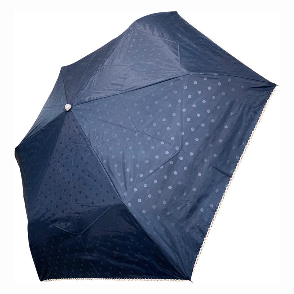 スギハラ　晴雨兼用５０ｃｍミニ傘　エンボス柄　ピコレース　ネイビー　シルバーコーティング