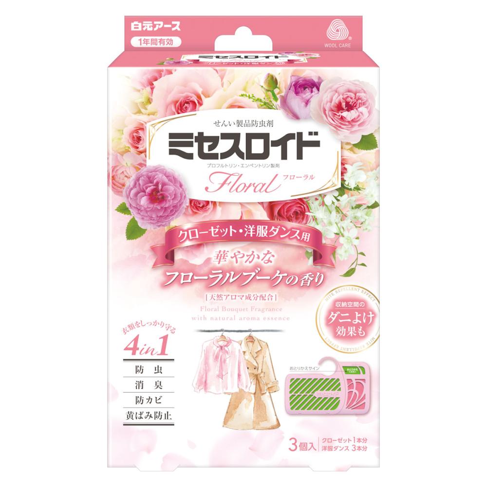 白元アース　ミセスロイド　フローラルブーケ　クローゼット用防虫剤　３個入り