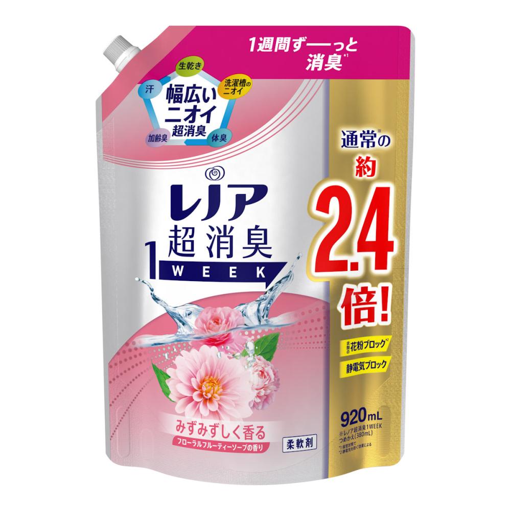 Ｐ＆Ｇ　レノア　超消臭１ＷＥＥＫ　柔軟剤　フローラルフルーティーソープ　詰め替え用　特大　９２０ｍＬ