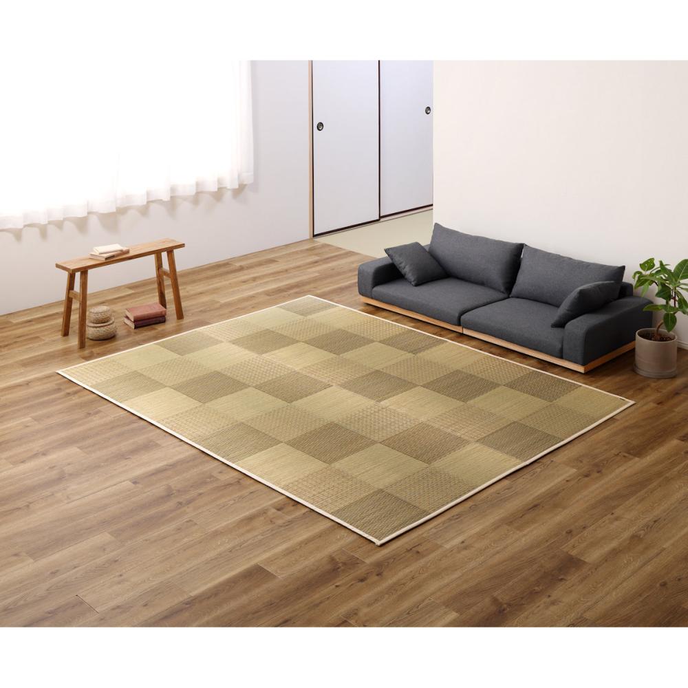 萩原　国産い草ラグ　倉の戸　ベージュ　裏貼り　１９１×２５０ｃｍ