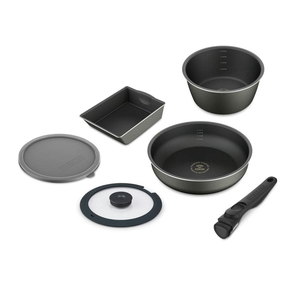 アイリスオーヤマ　取っ手がとれるダイヤモンドコートパン　ディープラス　ガス火専用　６点セット　ロイヤルグレー　ＤＣＧ－Ｓ６Ｓ