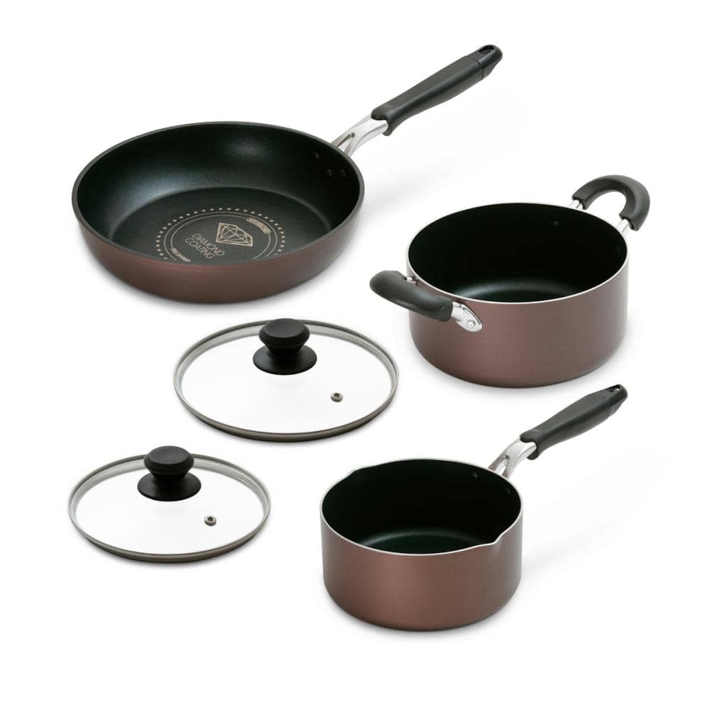 アイリスオーヤマ　ダイヤモンドコートフライパン・鍋　ＩＨ対応　５点セット　ブラウン　ＤＣＩ－ＦＰ５Ｓ