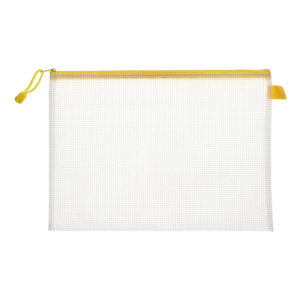 ジッパー付き　やわらかメッシュポーチ　イエロー　Ａ４