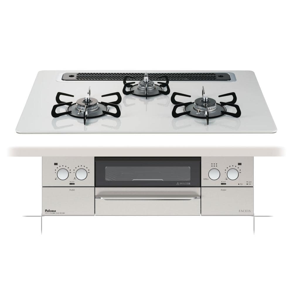 パロマ　ビルトインコンロ　フェイシス　フレームレスガラストップ　ＬＰガス用　ＰＤ８６３ＷＳ７５ＣＶ