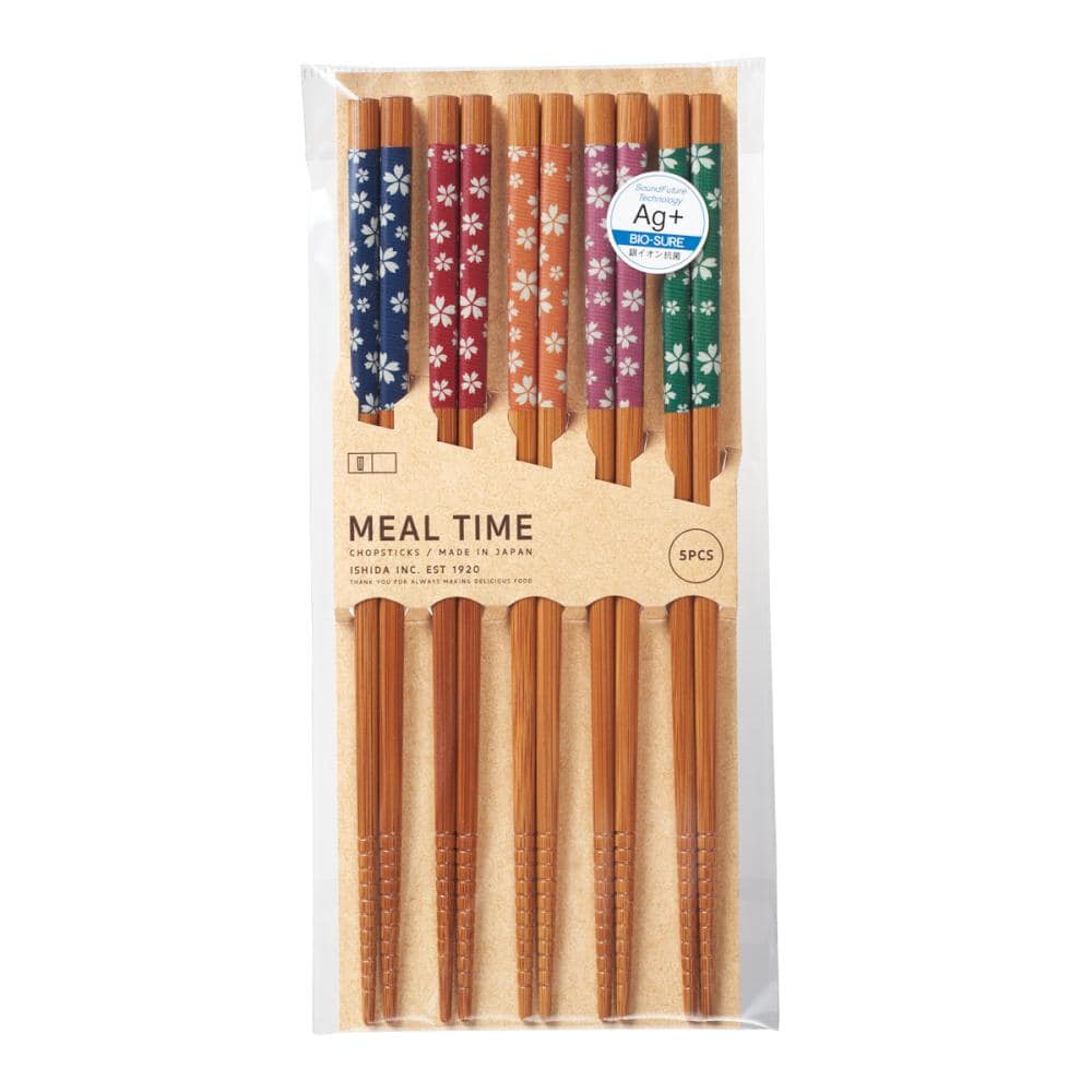 イシダ　客用箸　５膳セット　銀イオン抗菌　スス竹　桜百選　６７０６２