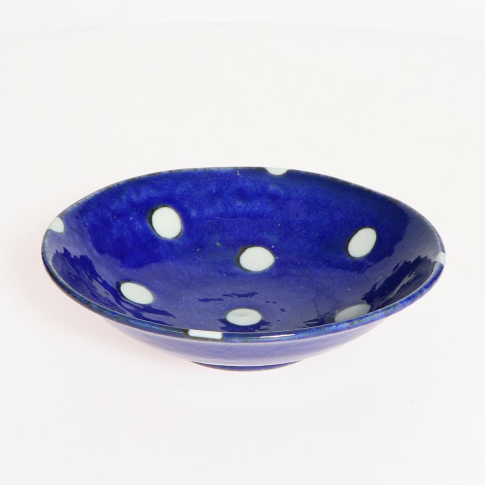 白羊苑　軽量食器　浅鉢　１４．５ｃｍ　ドットブルー