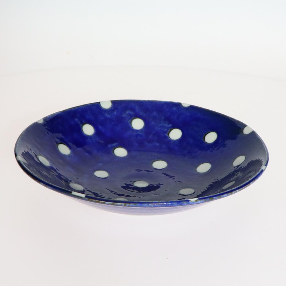白羊苑　軽量食器　浅鉢　２２ｃｍ　ドットブルー