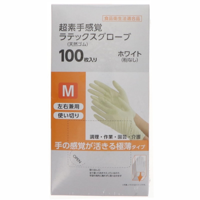 Ｋ＋ＷＯＲＫＳ　超素手感覚ラテックスグローブ　ホワイト　１００枚入り　Ｍ