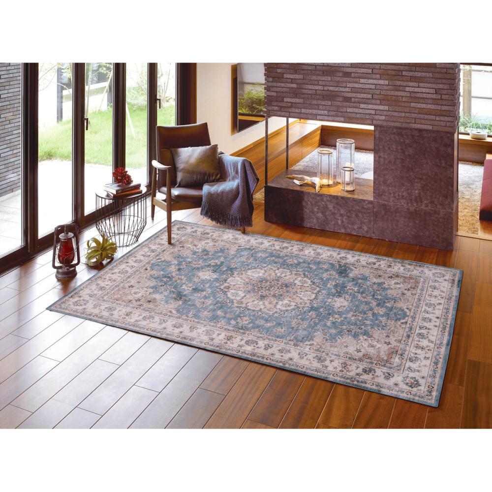 萩原　ラグ　カメオ　ブルー　１９０×１９０ｃｍ