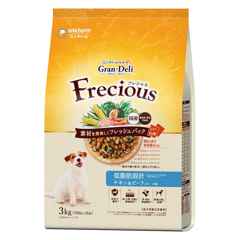 ユニ・チャーム　グラン・デリ　Ｆｒｅｃｉｏｕｓ（フレシャス）　アダルト成犬用　低脂肪設計　チキン＆ビーフ入り　３ｋｇ