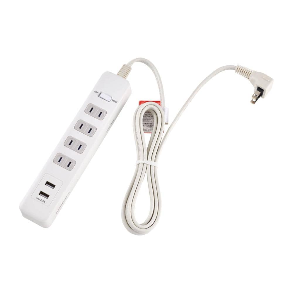 朝日電器　ＥＬＰＡ　集中スイッチ付ＵＳＢタップ　４個口　ＷＬＳ－４２３２ＢＵＡ（Ｗ）