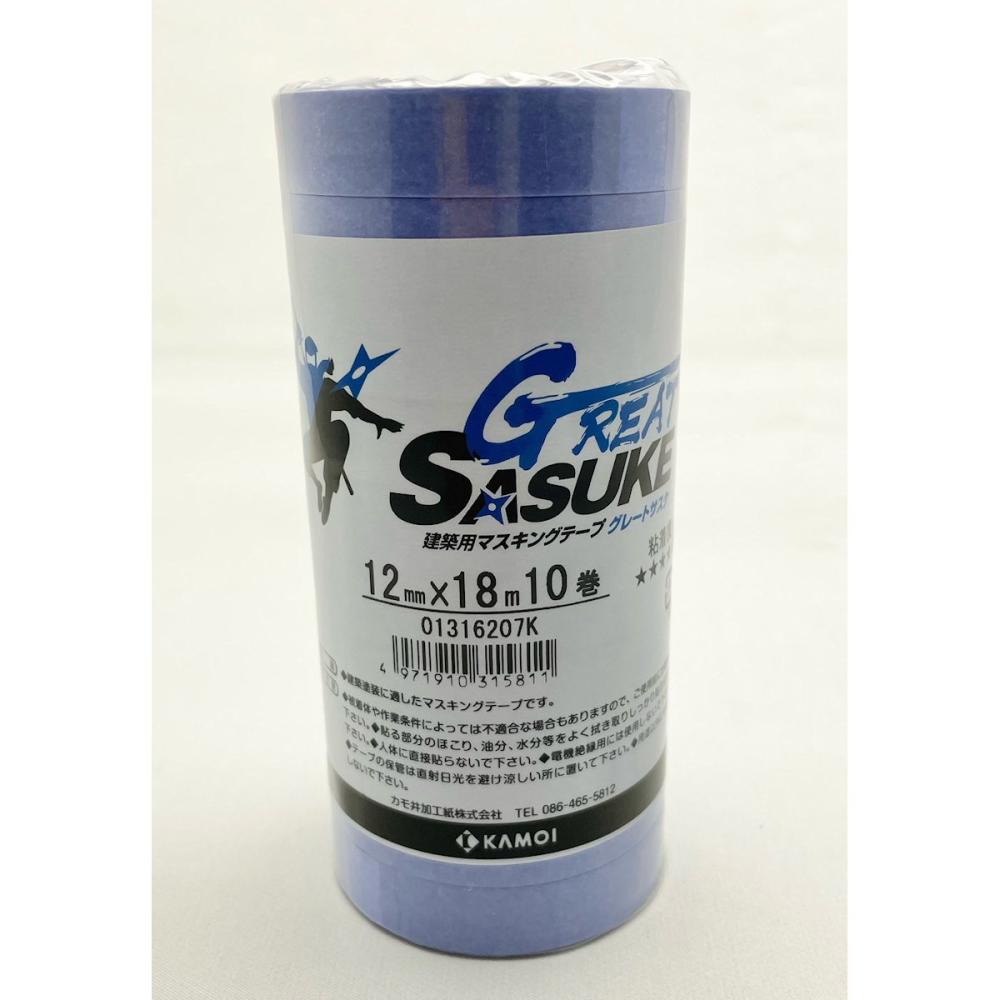 カモ井加工紙　ＧＲＥＡＴ　ＳＡＳＵＫＥ　建築用マスキングテープ　１２ｍｍＸ１８ｍ　１０巻入り